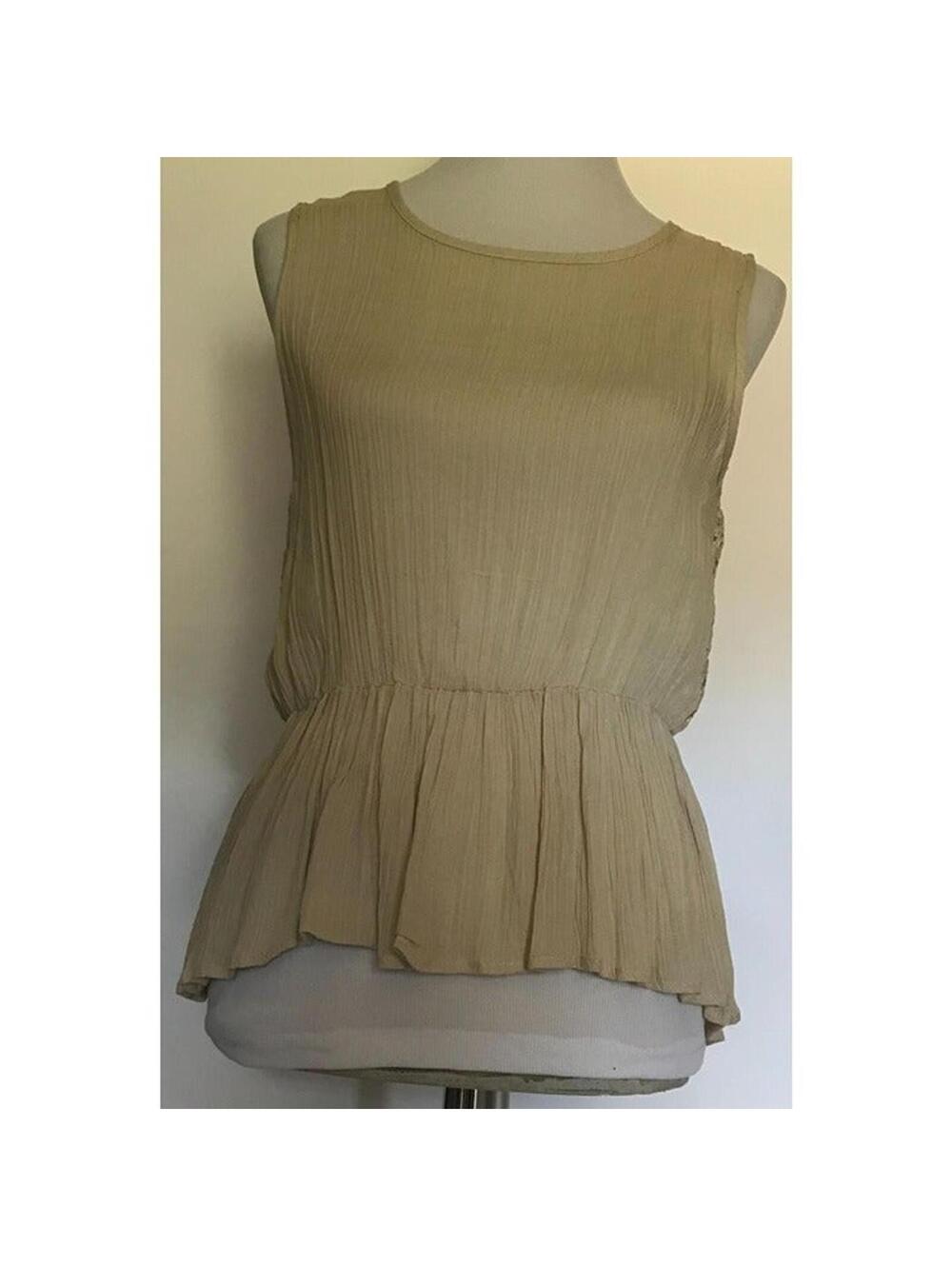 Womens Tan INA Sleeveless Zip Top Crochet Accent Back Medium NWT